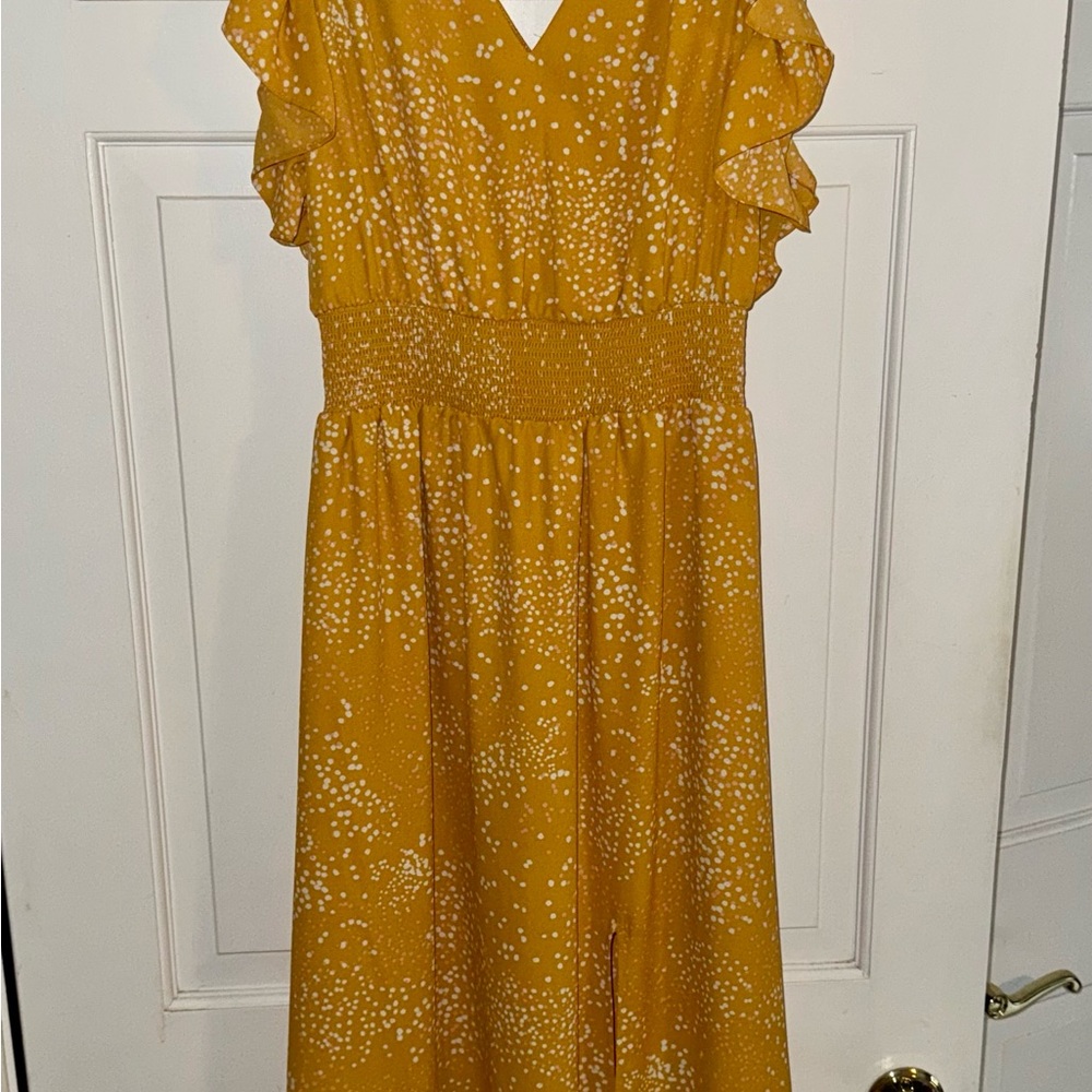 Express Mustard Kids Dress with Ruffle Sleeves